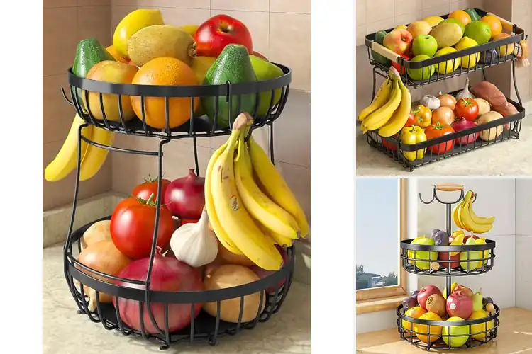 Detailed view of Best 2 Tier Fruit Basket With Banana Hanger